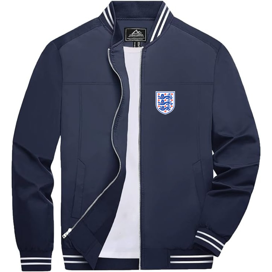 Men’s England National Football Team - Lightweight Zip-Up Bomber Jacket with Ribbed Collar and Cuffs - Versatile Casual Outerwear