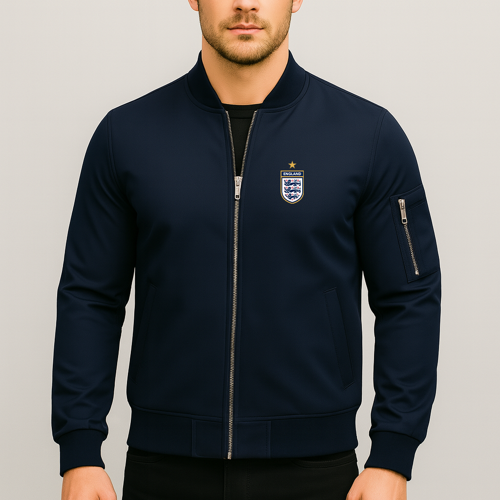 Men's England National Soccer Team Lightweight Bomber Jacket Windbreaker Softshell Varsity Jacket Coat