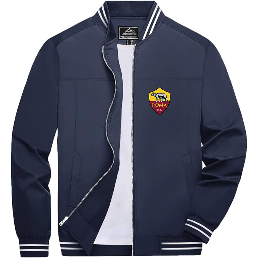Men’s AS Roma FC Lightweight Zip-Up Bomber Jacket with Ribbed Collar and Cuffs - Versatile Casual Outerwear