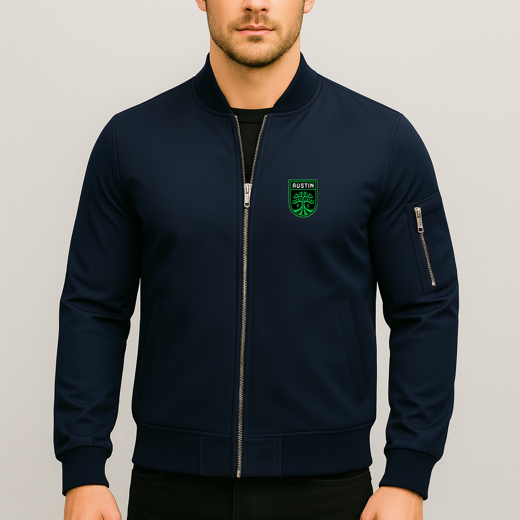 Men's Austin FC Lightweight Bomber Jacket Windbreaker Softshell Varsity Jacket Coat