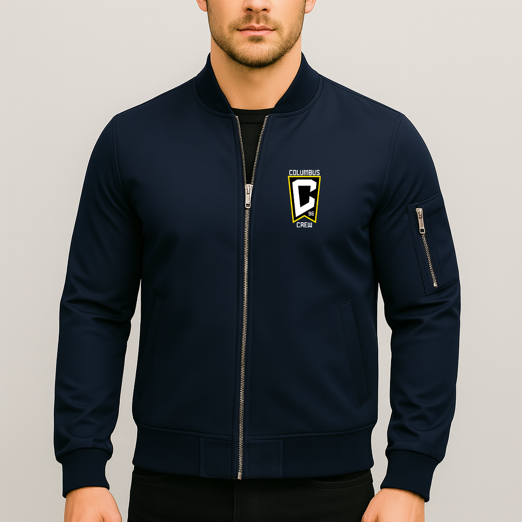 Men's Columbus Crew FC Lightweight Bomber Jacket Windbreaker Softshell Varsity Jacket Coat