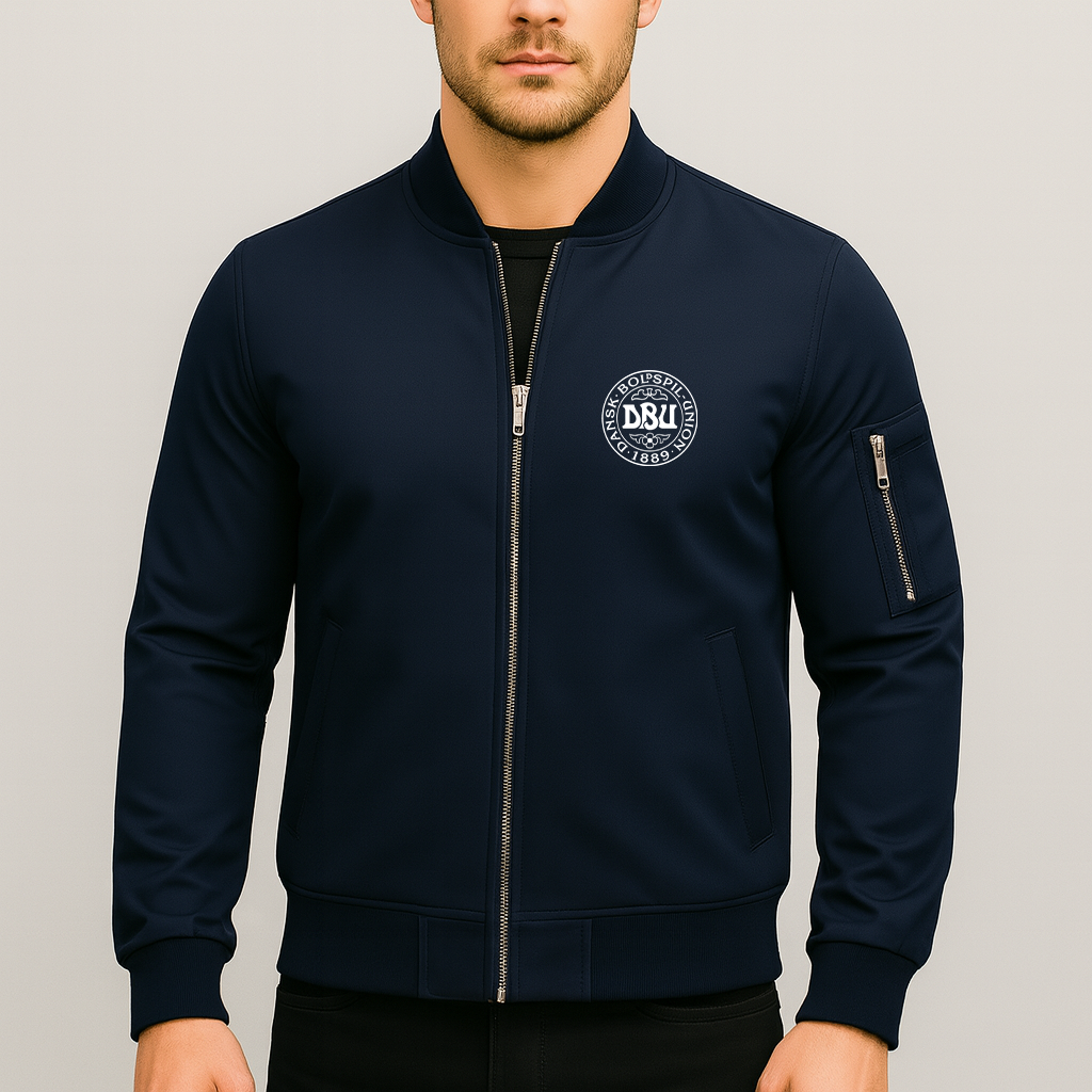 Men's Denmark Soccer Lightweight Bomber Jacket Windbreaker Softshell Varsity Jacket Coat
