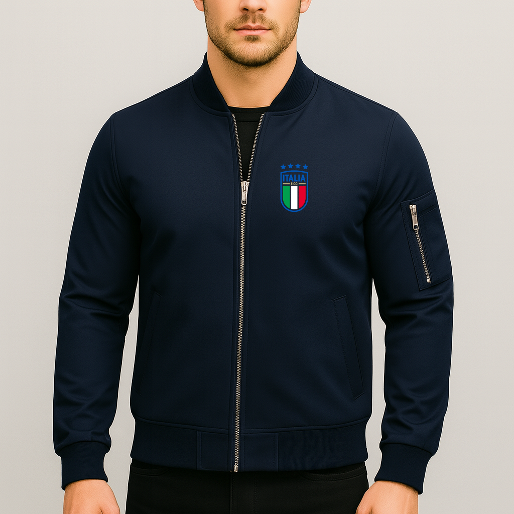 Men's Italy National Soccer Team Lightweight Bomber Jacket Windbreaker Softshell Varsity Jacket Coat