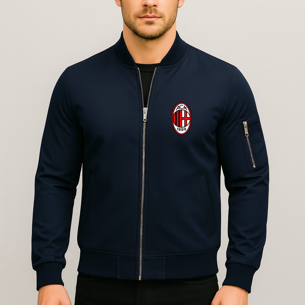 Men’s AC Milan Soccer Lightweight Bomber Jacket Windbreaker Softshell Varsity Jacket Coat