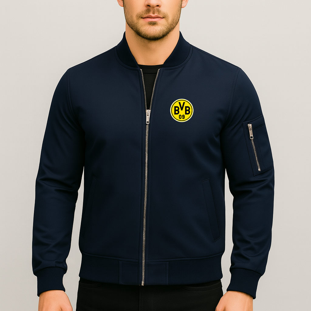 Men's Borussia Dortmund BVB FC Lightweight Bomber Jacket Windbreaker Softshell Varsity Jacket Coat