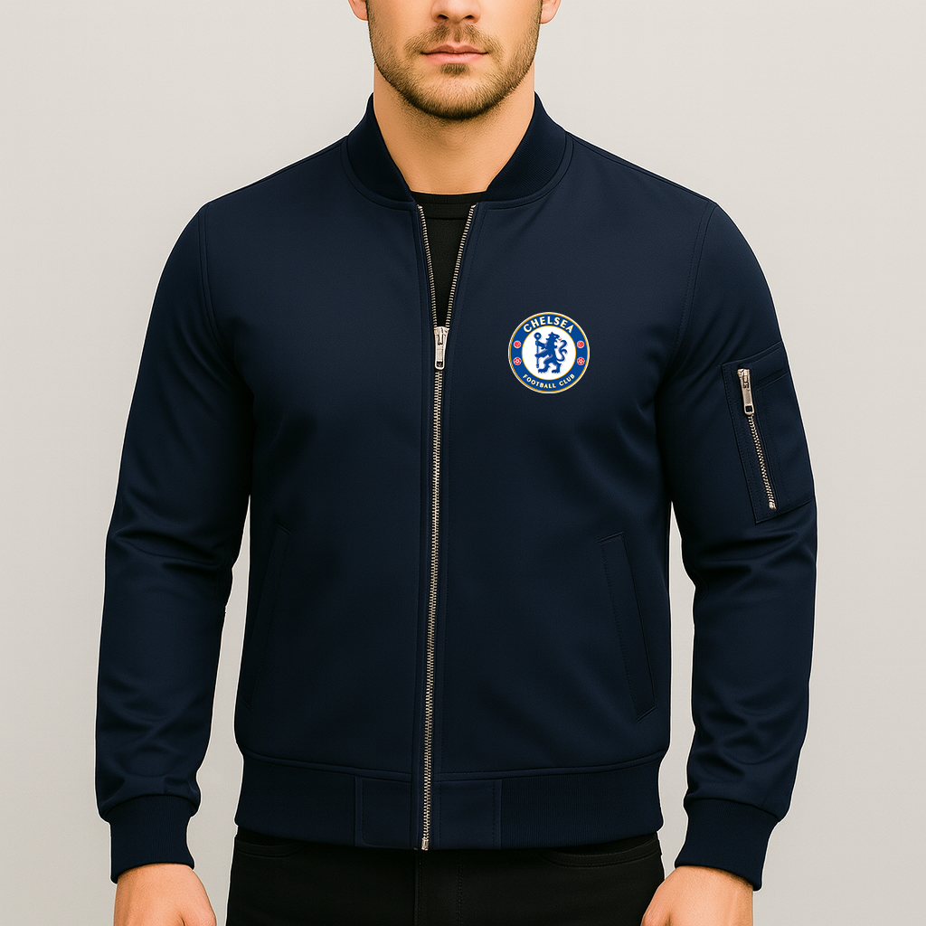 Men's Chelsea Soccer Lightweight Bomber Jacket Windbreaker Softshell Varsity Jacket Coat