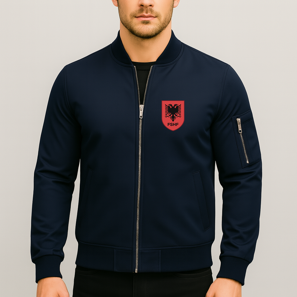 Men's Albania National Soccer Team Lightweight Bomber Jacket Windbreaker Softshell Varsity Jacket Coat