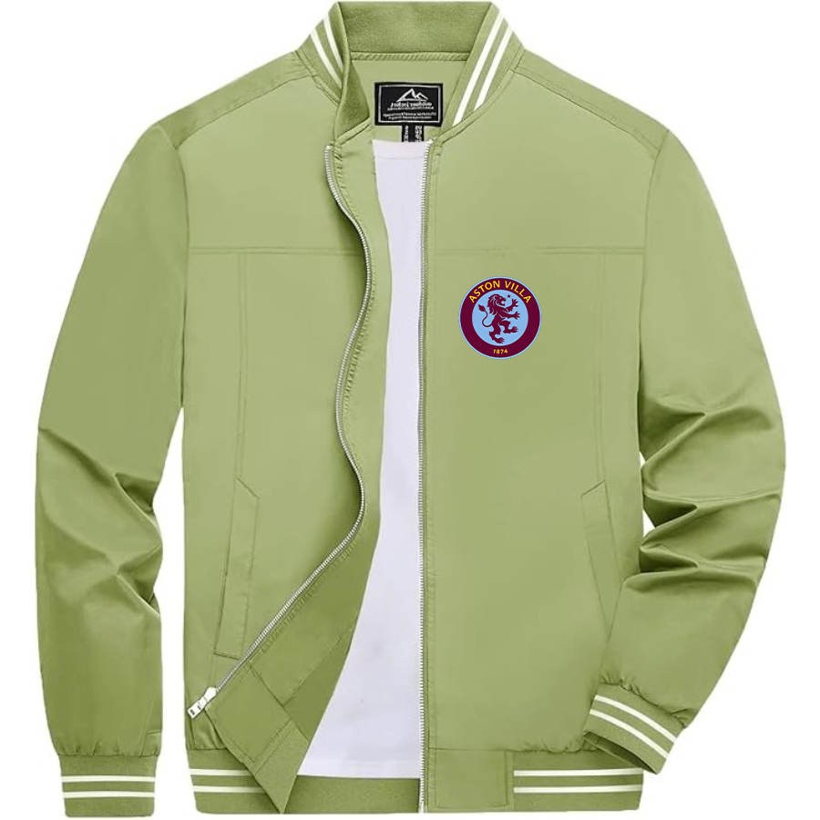 Men's Aston Villa Lightweight Zip-Up Bomber Jacket with Ribbed Collar and Cuffs - Versatile Casual Outerwear