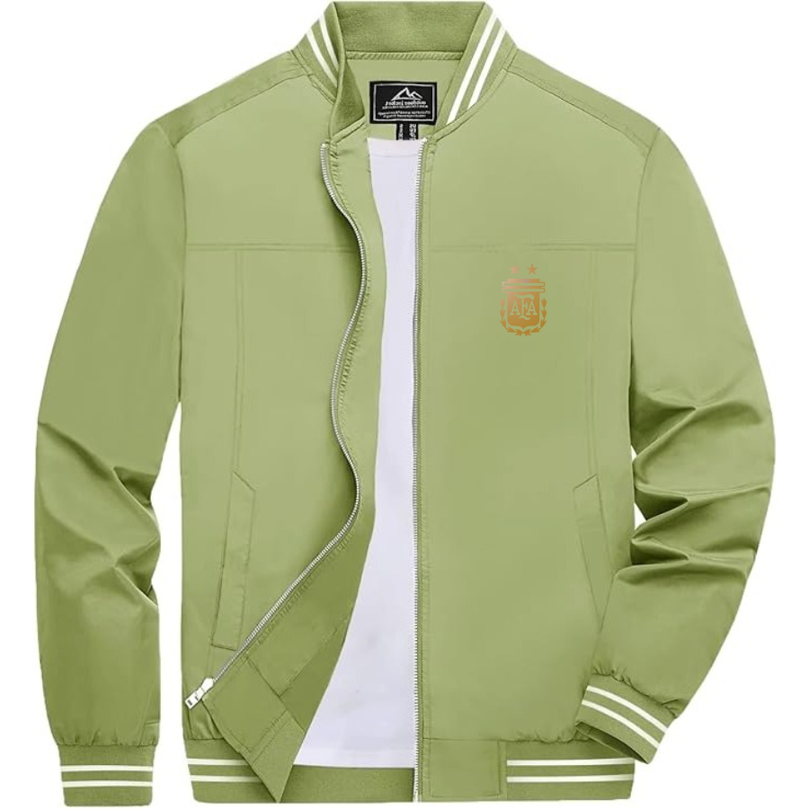 Men’s Argentina Soccer _ Lightweight Zip-Up Bomber Jacket with Ribbed Collar and Cuffs - Versatile Casual Outerwear
