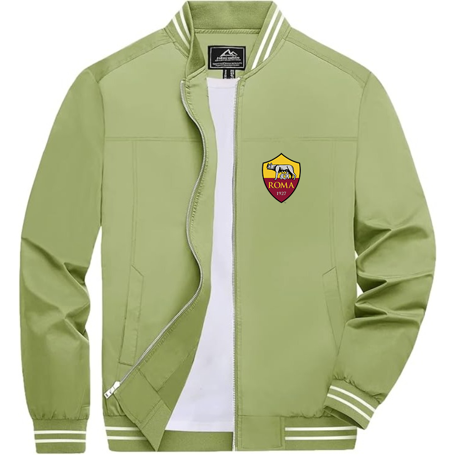 Men’s AS Roma FC Lightweight Zip-Up Bomber Jacket with Ribbed Collar and Cuffs - Versatile Casual Outerwear