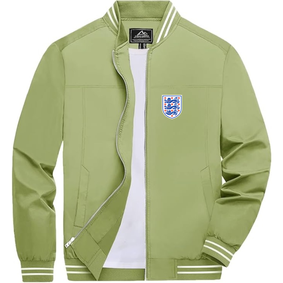 Men’s England National Football Team - Lightweight Zip-Up Bomber Jacket with Ribbed Collar and Cuffs - Versatile Casual Outerwear