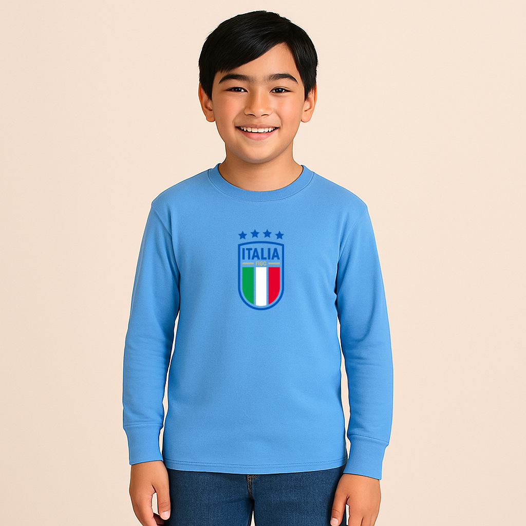 Youth Kids Italy National Soccer Team Long Sleeve T-Shirt