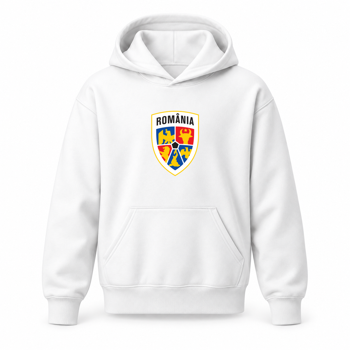 Youth Kids Romania National Soccer Team Pullover Hoodie | Color: White | Refreshed youth hoodie, original Drive artwork