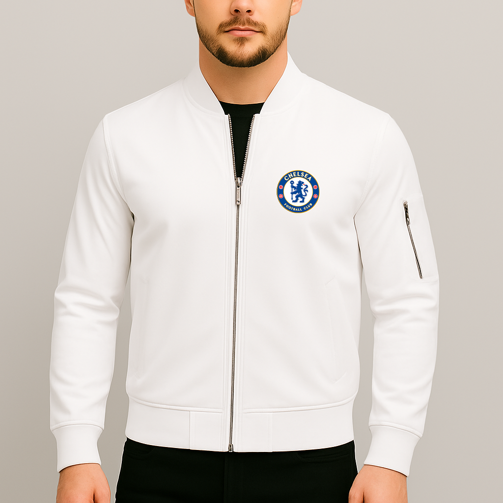 Men's Chelsea Soccer Lightweight Bomber Jacket Windbreaker Softshell Varsity Jacket Coat