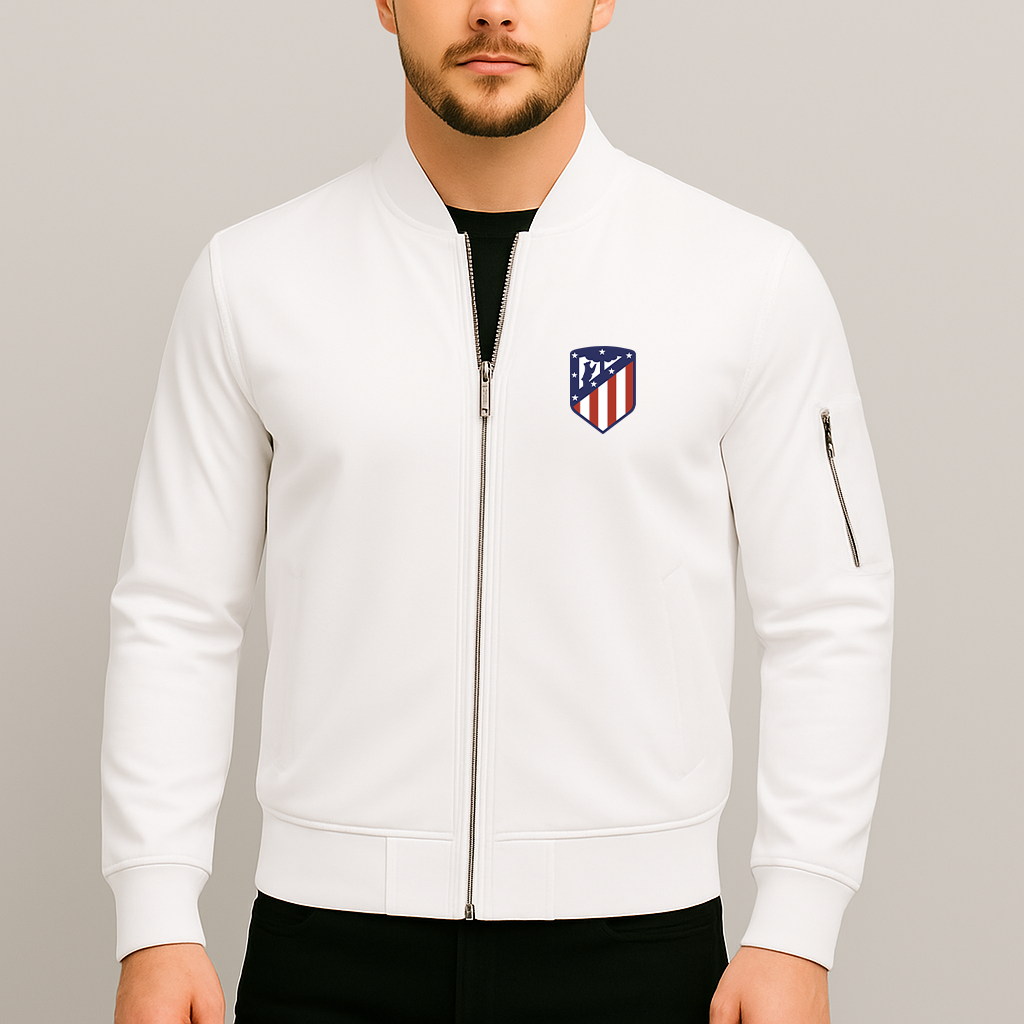 Men's Atletico Madrid FC Lightweight Bomber Jacket Windbreaker Softshell Varsity Jacket Coat