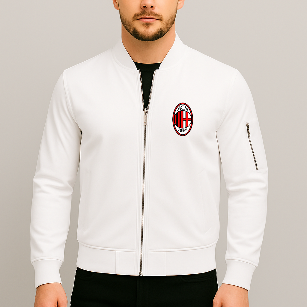 Men’s AC Milan Soccer Lightweight Bomber Jacket Windbreaker Softshell Varsity Jacket Coat