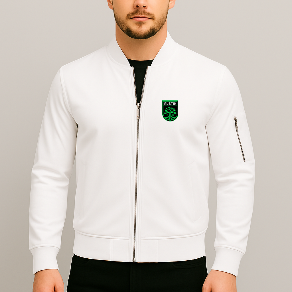 Men's Austin FC Lightweight Bomber Jacket Windbreaker Softshell Varsity Jacket Coat