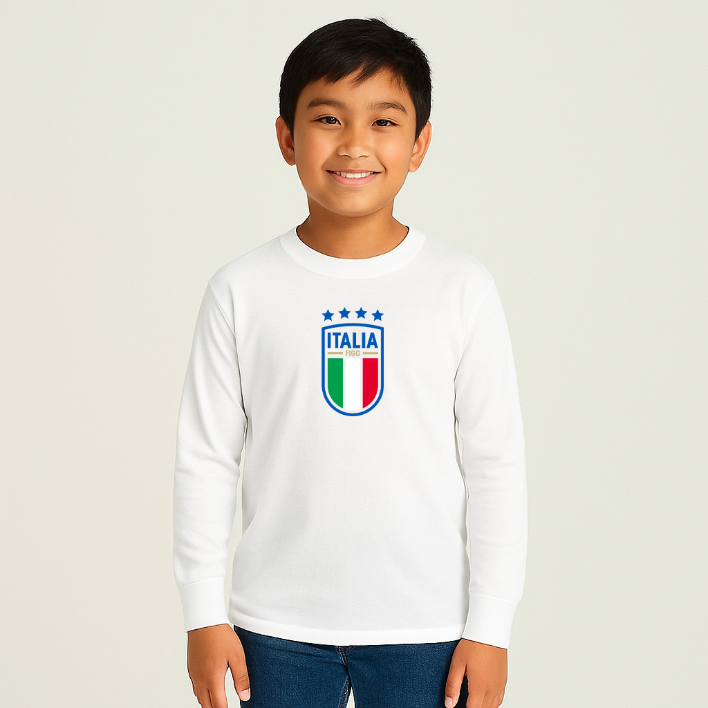 Youth Kids Italy National Soccer Team Long Sleeve T-Shirt