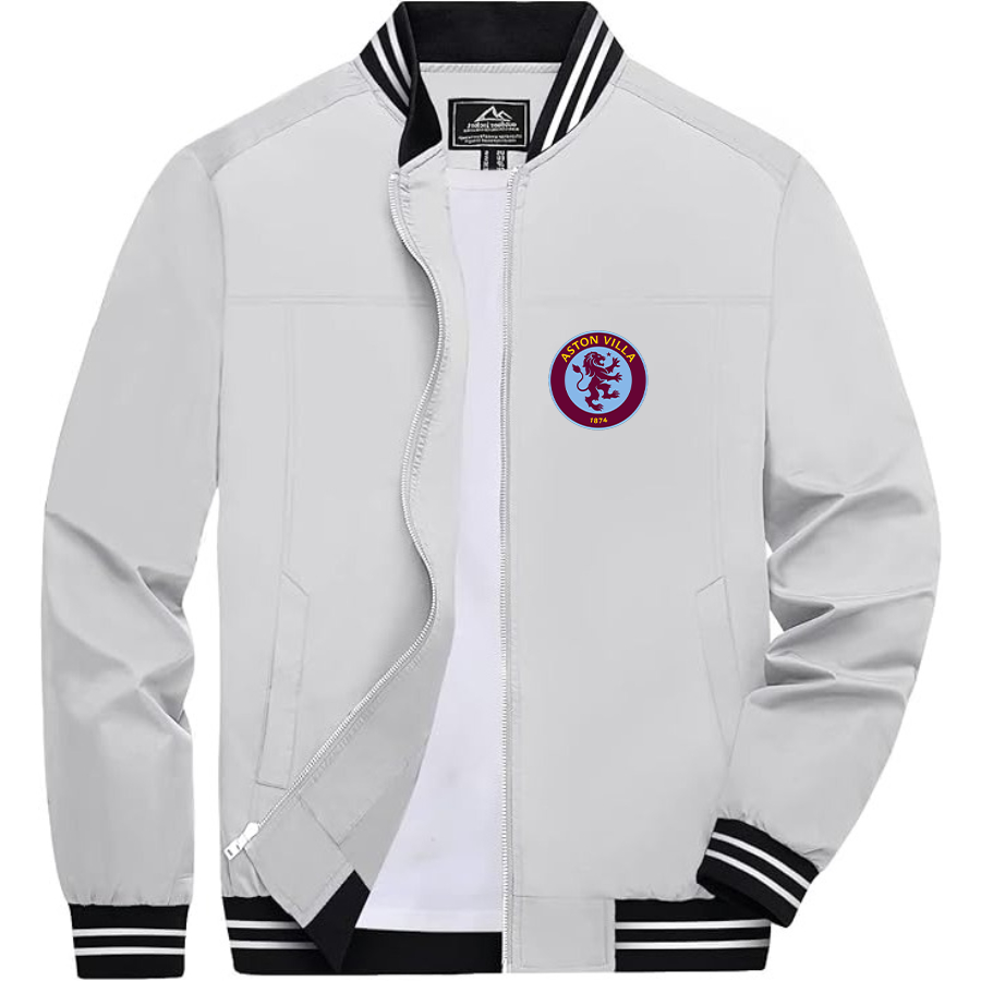 Men's Aston Villa Lightweight Zip-Up Bomber Jacket with Ribbed Collar and Cuffs - Versatile Casual Outerwear