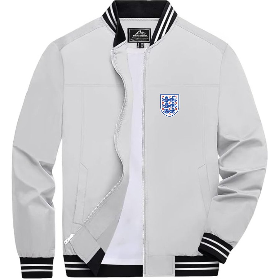 Men’s England National Football Team - Lightweight Zip-Up Bomber Jacket with Ribbed Collar and Cuffs - Versatile Casual Outerwear