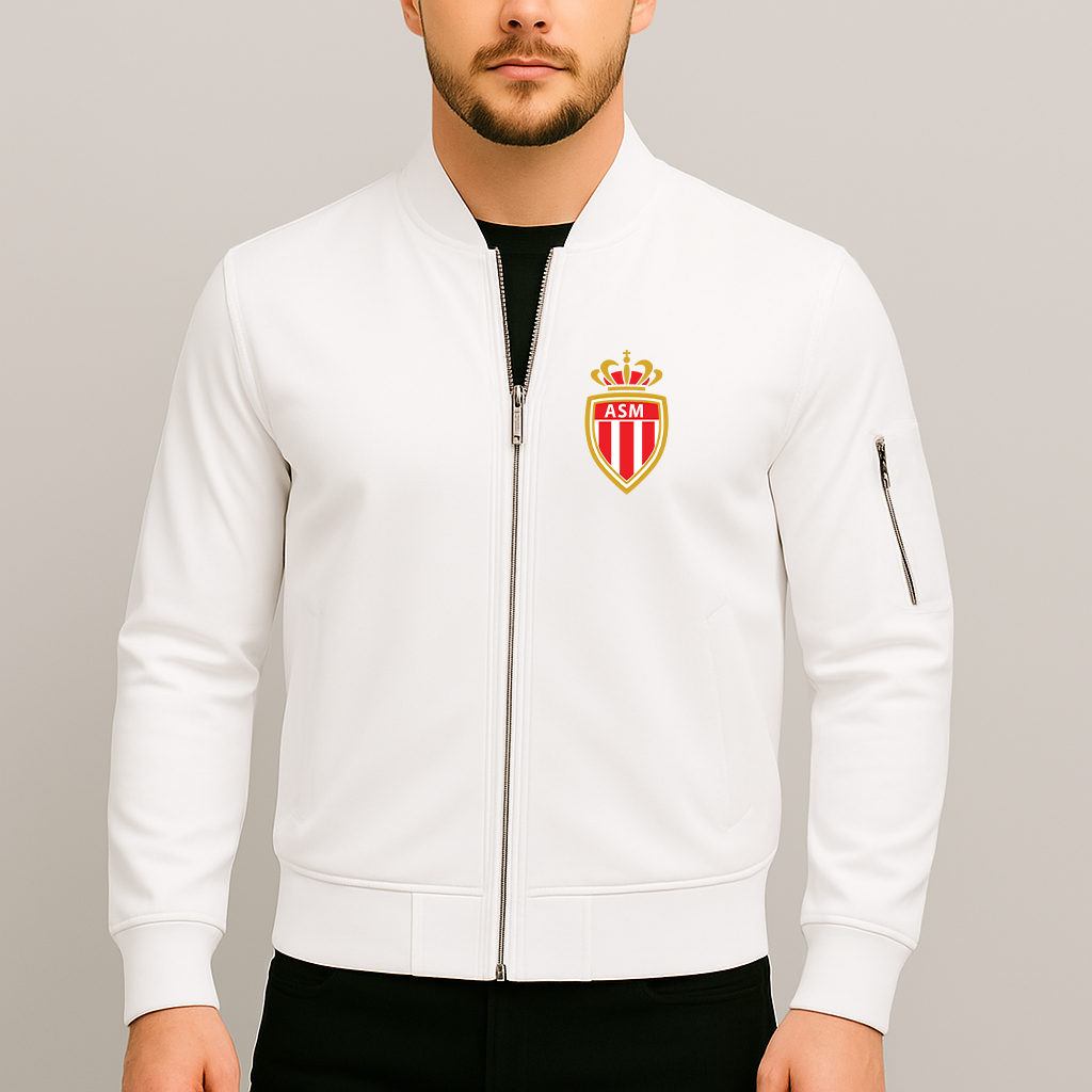 Men's AS Monaco FC Lightweight Bomber Jacket Windbreaker Softshell Varsity Jacket Coat