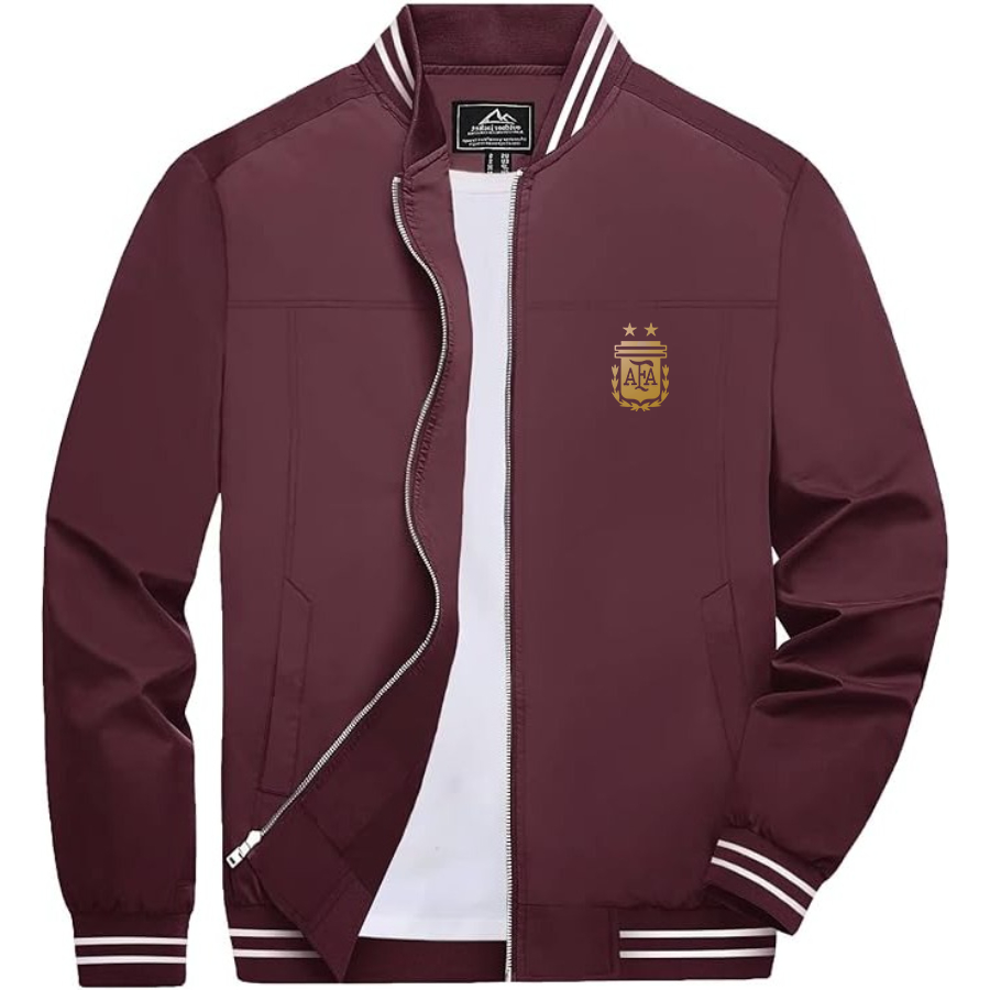 Men’s Argentina Soccer _ Lightweight Zip-Up Bomber Jacket with Ribbed Collar and Cuffs - Versatile Casual Outerwear