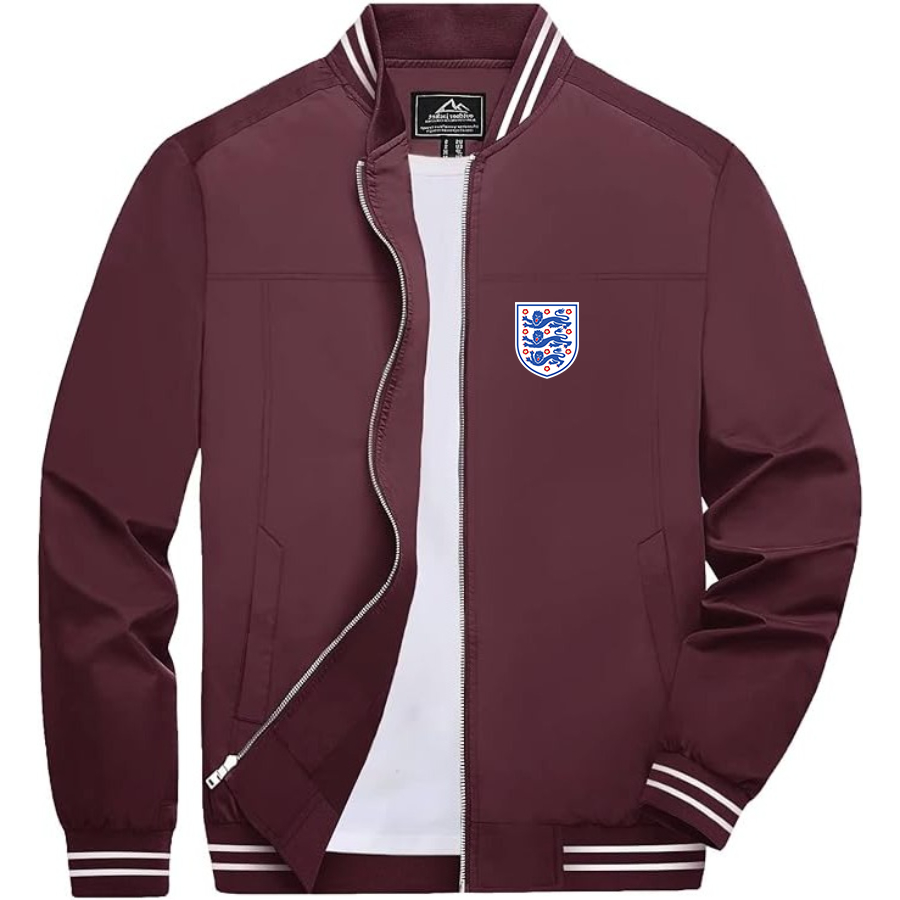 Men’s England National Football Team - Lightweight Zip-Up Bomber Jacket with Ribbed Collar and Cuffs - Versatile Casual Outerwear