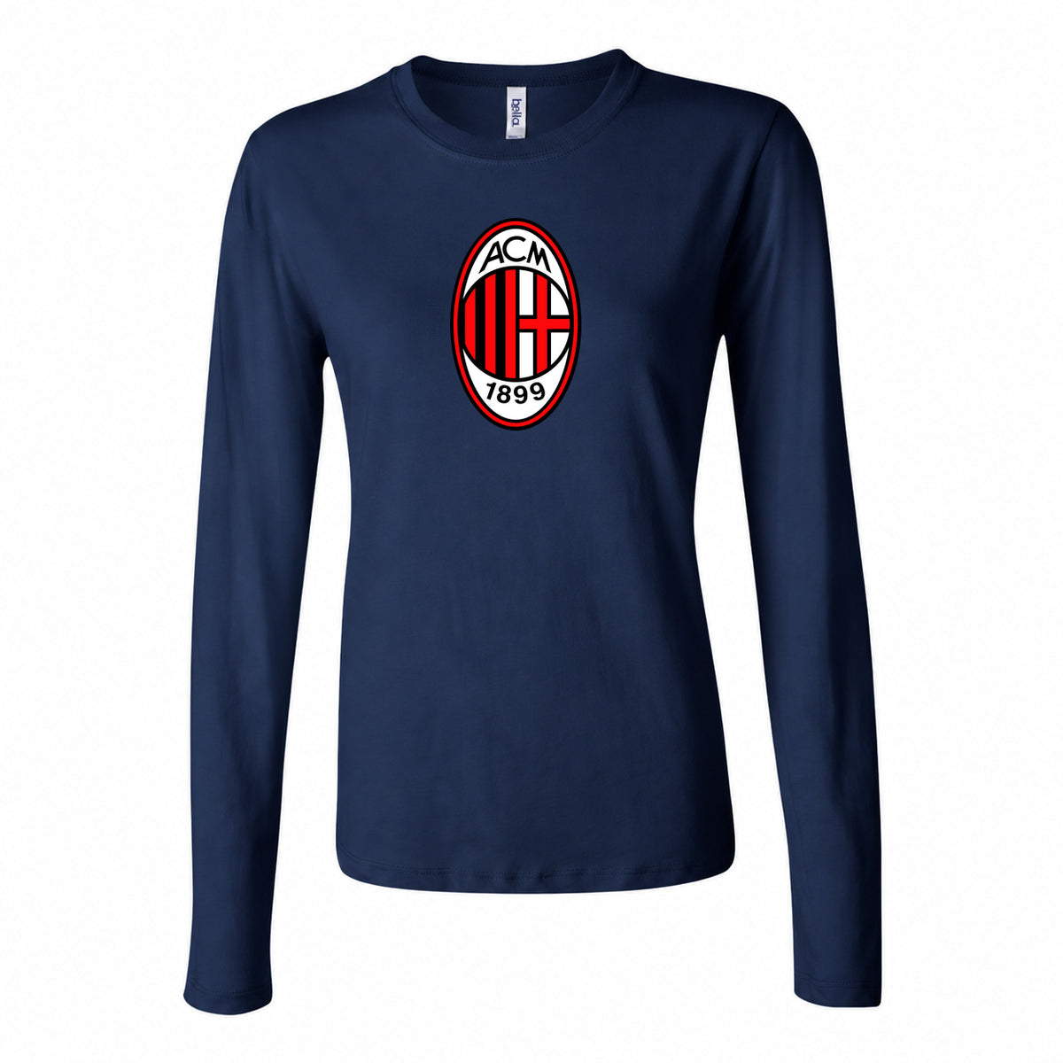 Women's AC Milan Soccer Long Sleeve T-Shirt | Color: Navy | Original artwork on Drive garment
