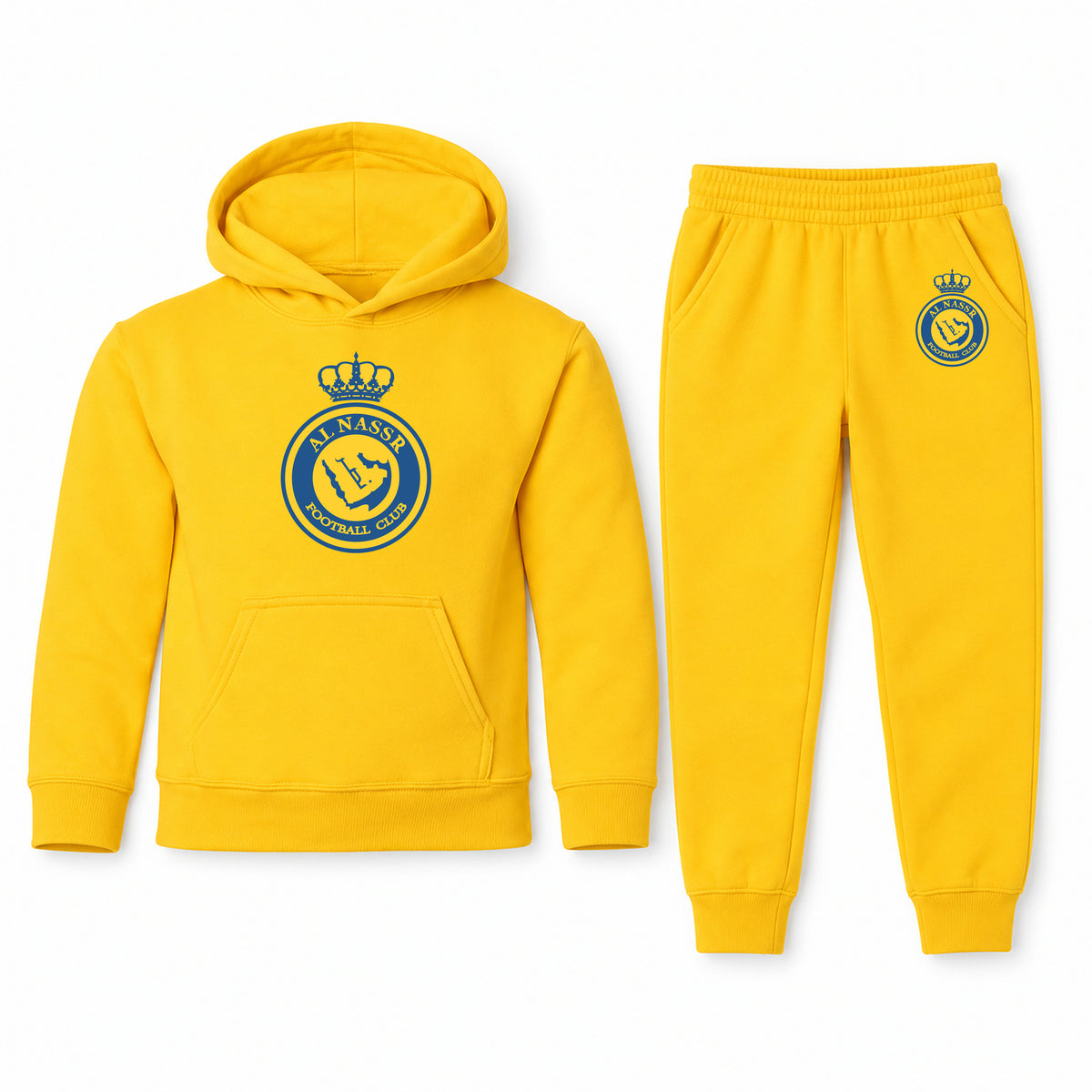 Al Nassr FC youth hoodie jogger set, Yellow, Youth Large ages 10–12