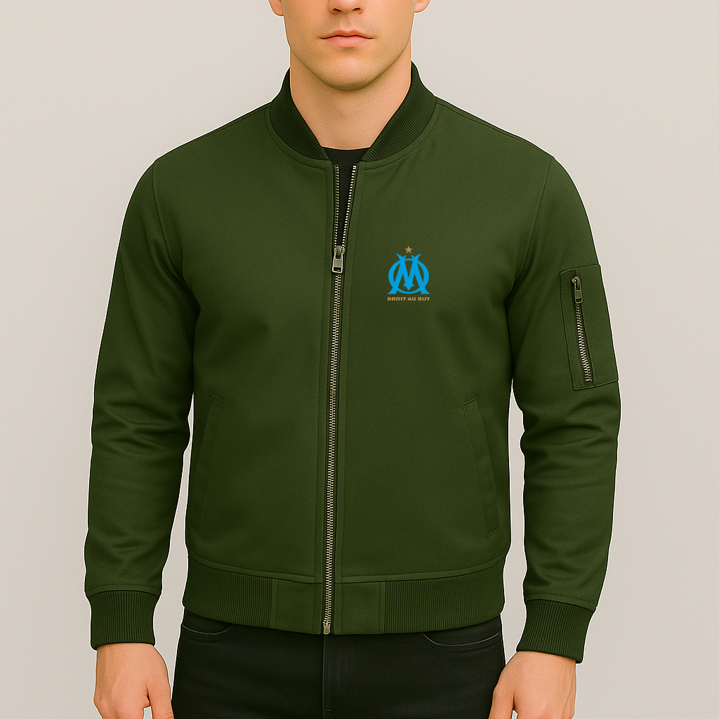 Men's Olympique de Marseille FC Lightweight Bomber Jacket Windbreaker Softshell Varsity Jacket Coat