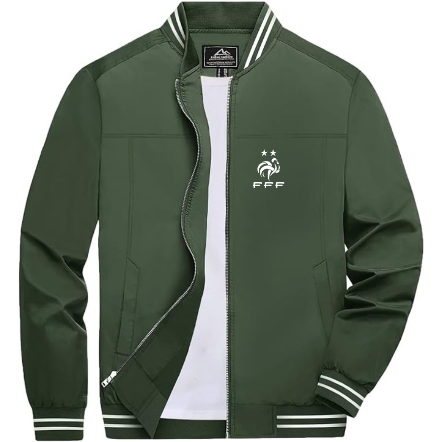Men’s France Soccer - Lightweight Zip-Up Bomber Jacket with Ribbed Collar and Cuffs - Versatile Casual Outerwear