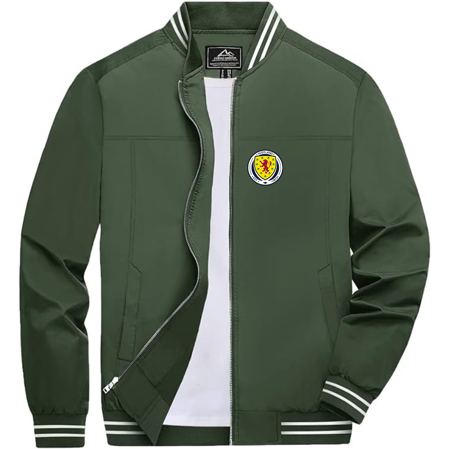 Men’s Scotland National Soccer Team Lightweight Zip-Up Bomber Jacket with Ribbed Collar and Cuffs - Versatile Casual Outerwear