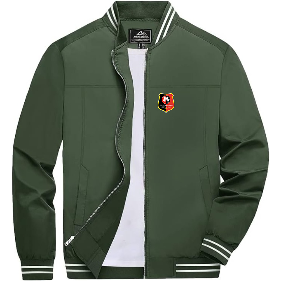 Men’s Stade Rennais FC Lightweight Zip-Up Bomber Jacket with Ribbed Collar and Cuffs - Versatile Casual Outerwear
