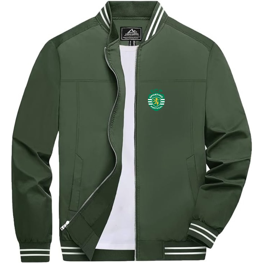 Men’s Sporting CP FC Lightweight Zip-Up Bomber Jacket with Ribbed Collar and Cuffs - Versatile Casual Outerwear