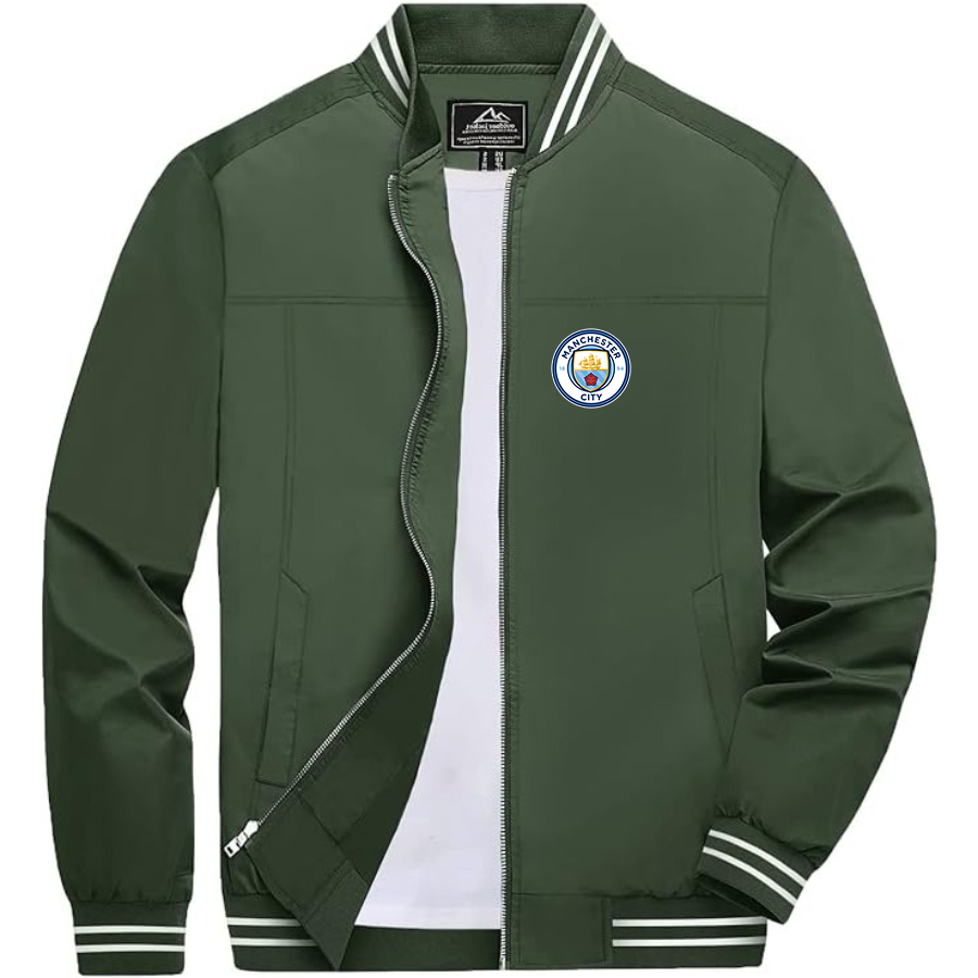 Men’s Manchester City Soccer - Lightweight Zip-Up Bomber Jacket with Ribbed Collar and Cuffs - Versatile Casual Outerwear