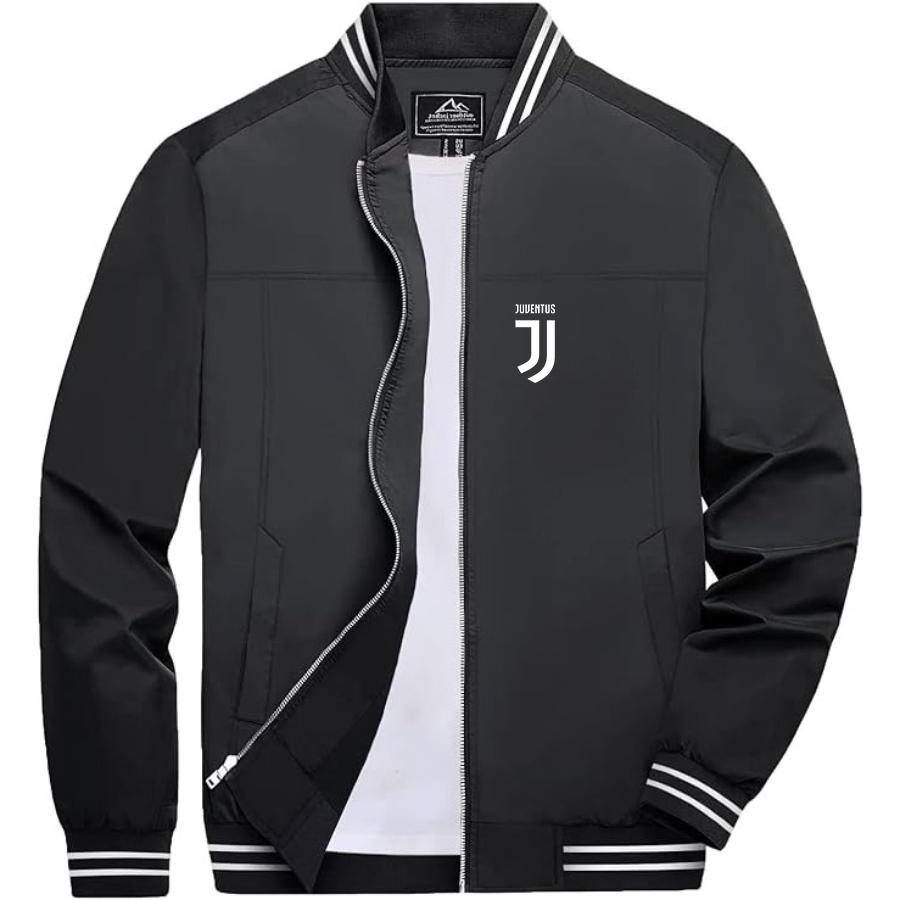 Men’s Juventus Soccer Lightweight Zip-Up Bomber Jacket with Ribbed Collar and Cuffs - Versatile Casual Outerwear (Copy)