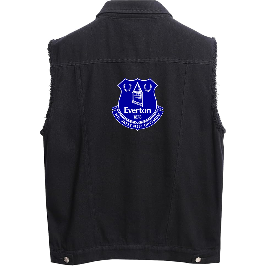 Men's Everton FC- Sleeveless Distressed Denim Vest – Rugged Black Jean Jacket