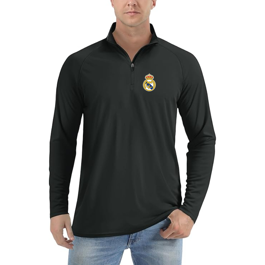 Men’s Real Madrid Soccer - Lightweight Quarter-Zip Athletic Shirt – Long Sleeve Performance Wear
