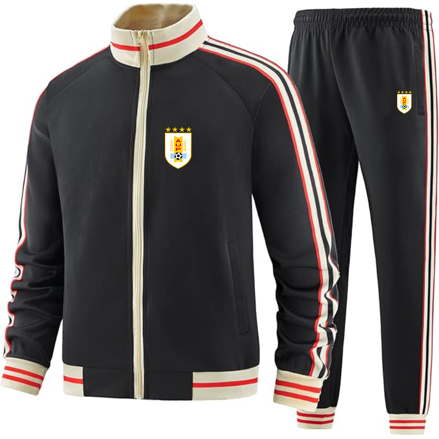 Men's Uruguay National Soccer Team - Premium Two-Piece Designer Tracksuit with Bold Striped Accents and Zippered Front - Elevated Athletic Wear