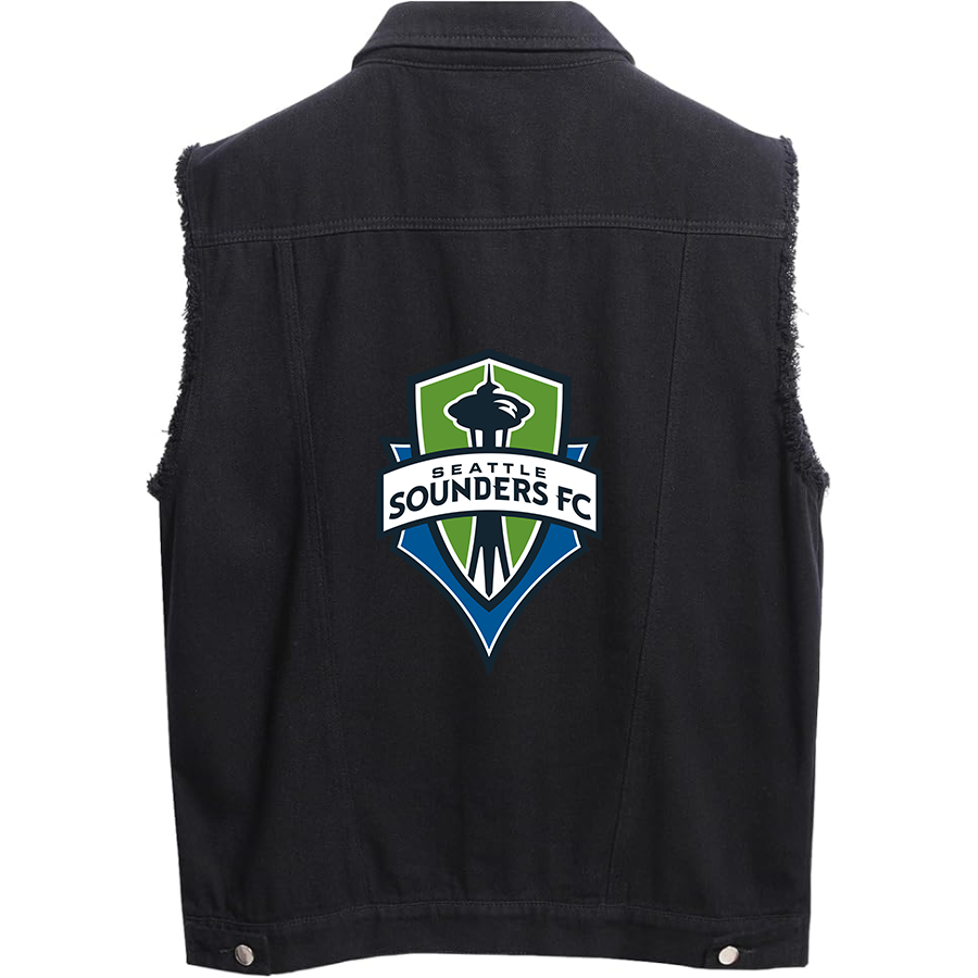 Men's Seattle Sounders FC - Sleeveless Distressed Denim Vest – Rugged Black Jean Jacket