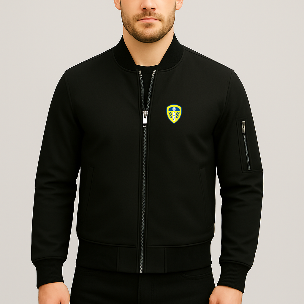 Men's Leeds United Football Club Lightweight Bomber Jacket Windbreaker Softshell Varsity Jacket Coat