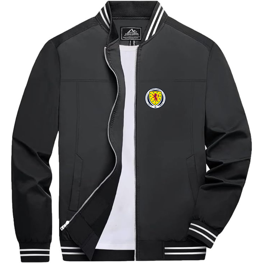Men’s Scotland National Soccer Team Lightweight Zip-Up Bomber Jacket with Ribbed Collar and Cuffs - Versatile Casual Outerwear