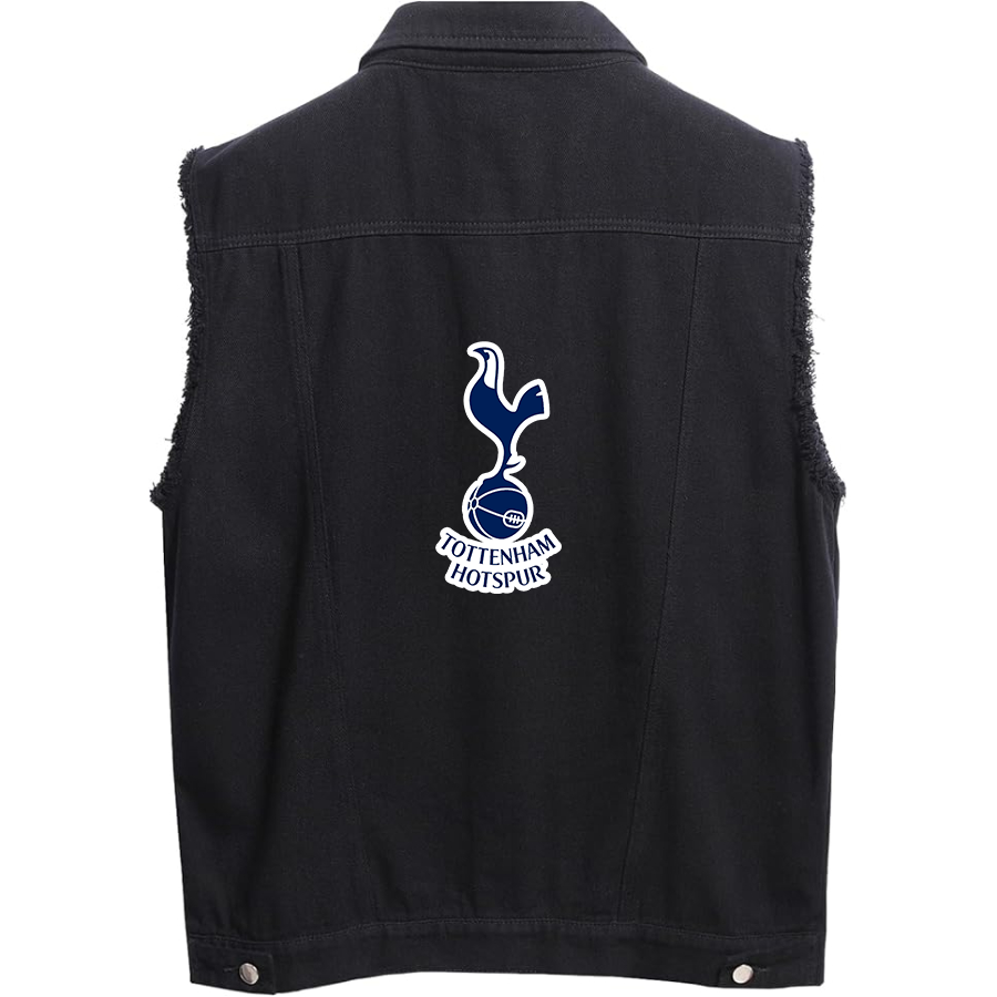 Men’s Tottenham Hotspur F.C. Soccer - Sleeveless Distressed Denim Vest – Rugged Black Jean Jacket