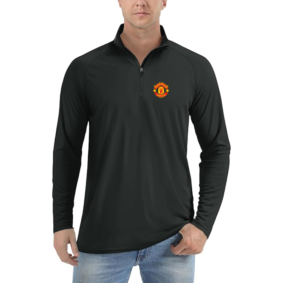 Men’s Manchester United Soccer - Lightweight Quarter-Zip Athletic Shirt – Long Sleeve Performance Wear