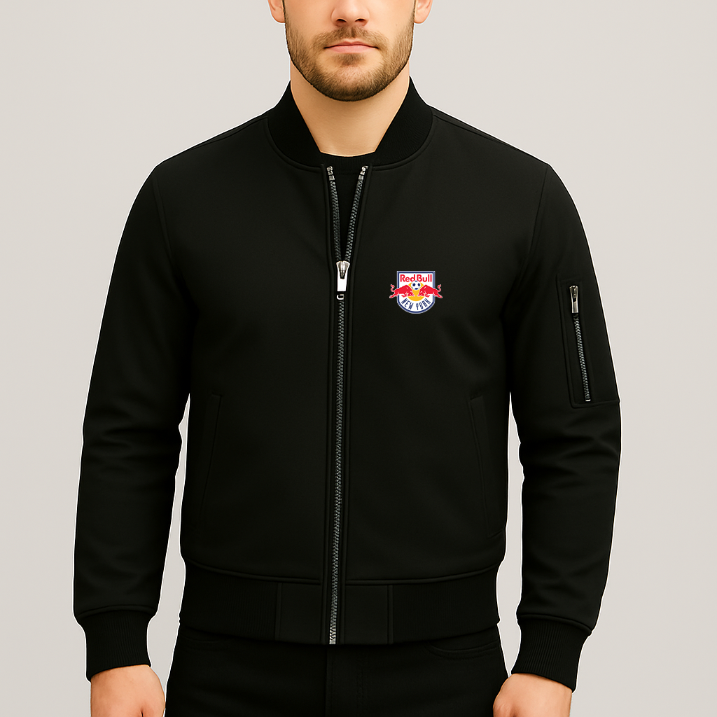 Men's New York Red Bulls FC Lightweight Bomber Jacket Windbreaker Softshell Varsity Jacket Coat