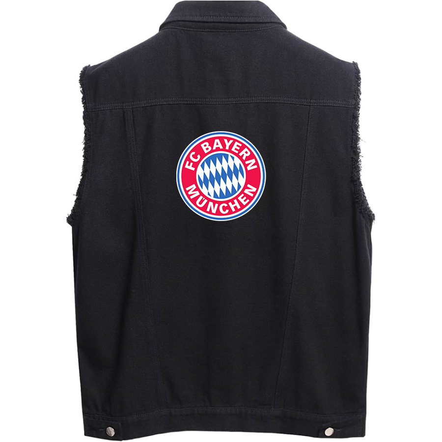 Men's F.C. Bayern Munich Soccer - Sleeveless Distressed Denim Vest – Rugged Black Jean Jacket