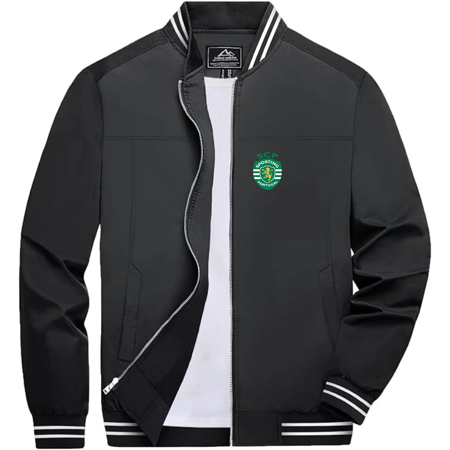 Men’s Sporting CP FC Lightweight Zip-Up Bomber Jacket with Ribbed Collar and Cuffs - Versatile Casual Outerwear