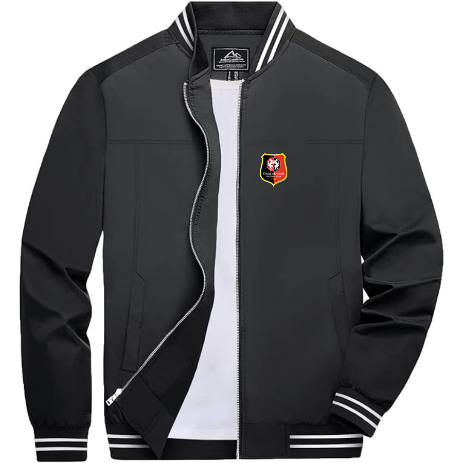 Men’s Stade Rennais FC Lightweight Zip-Up Bomber Jacket with Ribbed Collar and Cuffs - Versatile Casual Outerwear