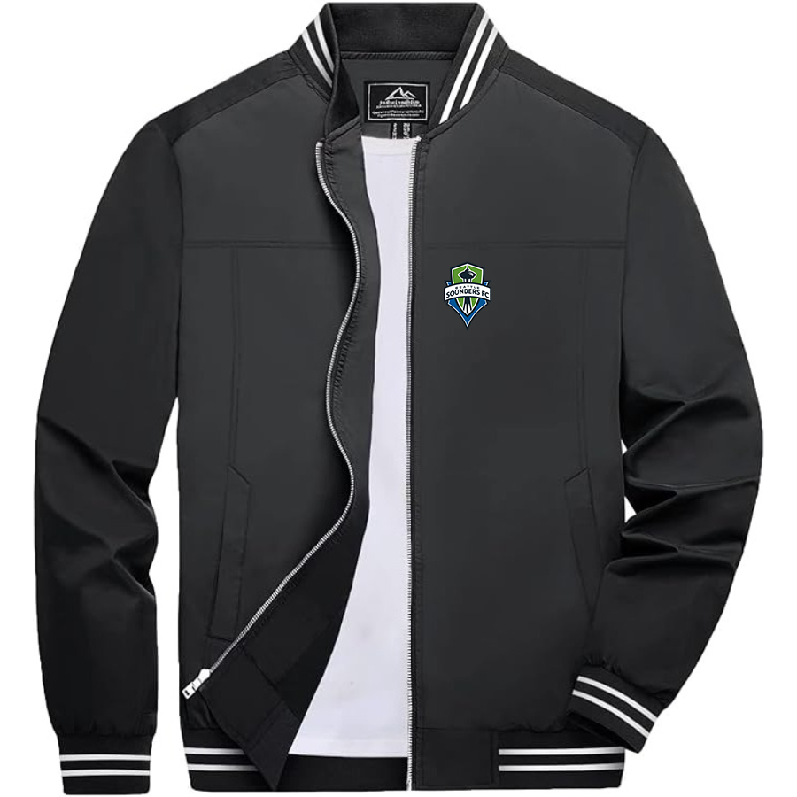 Men’s Seattle Sounders FC Lightweight Zip-Up Bomber Jacket with Ribbed Collar and Cuffs - Versatile Casual Outerwear