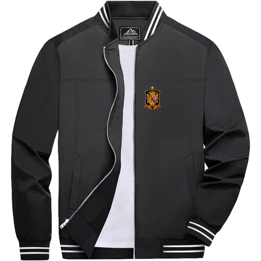 Men’s Spain National Soccer Team Lightweight Zip-Up Bomber Jacket with Ribbed Collar and Cuffs - Versatile Casual Outerwear